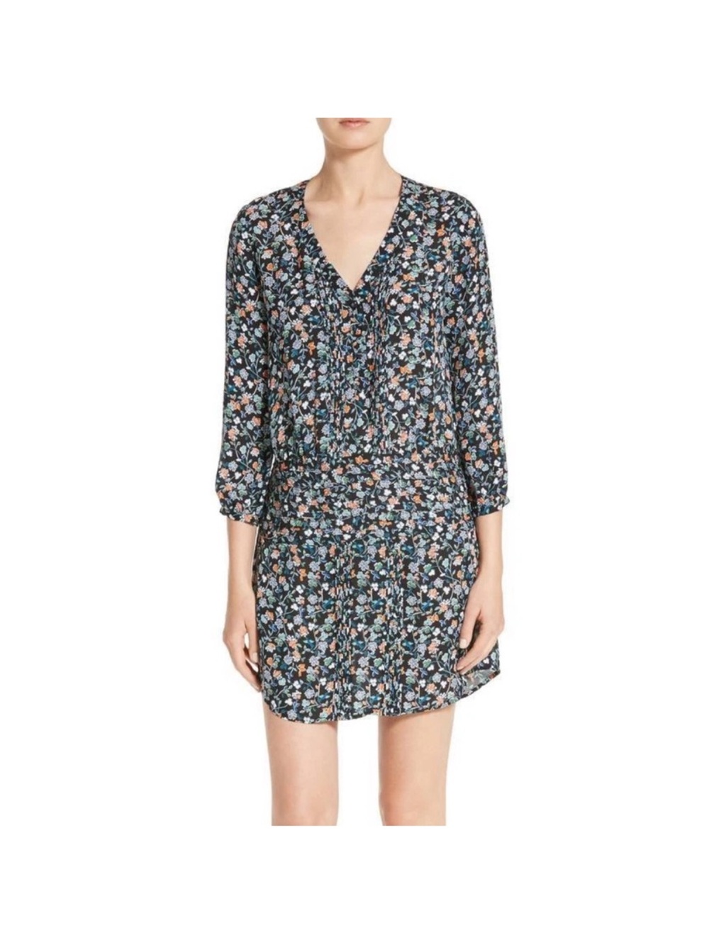 Veronica Beard Floral Print Pintuck Pleated August Silk Ruched Dress Size 0